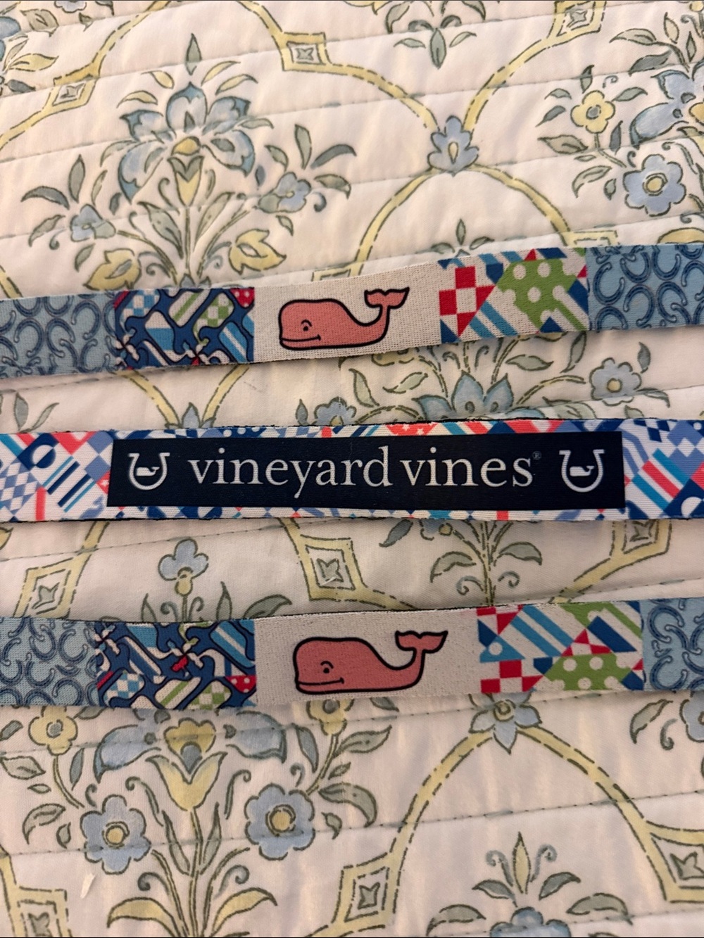 3 Vineyard Vines Multicolor Patterned glasses holderswith Pink Whale & Navy Logo
